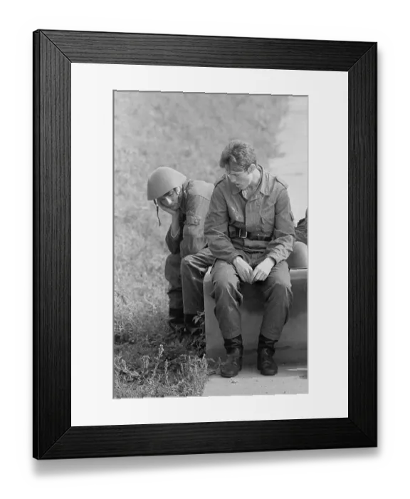 Framed Print : 23.04.1975, GDR, East Berlin, two soldiers in the field uniform of the National People's Army during a training break East Berlin, Berlin-Mitte, GDR GDR
