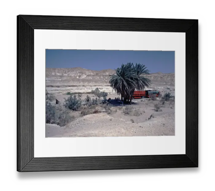 Framed Print : Lunch break at 36 degrees in the shade, Rotel-Tours coach, Sinai, Egypt, September 1989, vintage, retro, old, historic, Africa