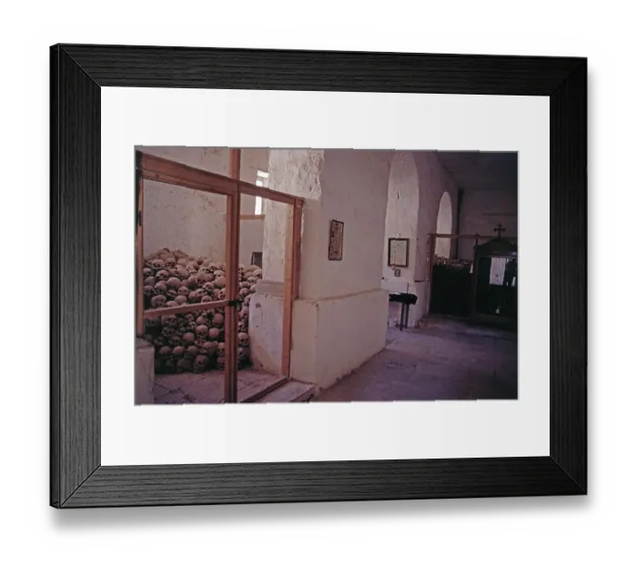 Framed Print : Ossuary for 7000 monks, skulls, St Catherine's Monastery, Sinai Peninsula, Egypt, September 1989, vintage, retro, old, historic, Africa Framed Print : Ossuary for 7000 monks, skulls, St Catherine's Monastery, Sinai Peninsula, Egypt, September 1989, vintage, retro, old, historic, Africa