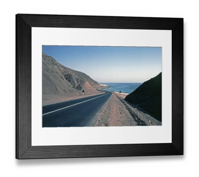 Framed Print : Coastal road along the Gulf of Aqaba, Sinai Peninsula, Egypt, September 1989, vintage, retro, old, historic, Africa