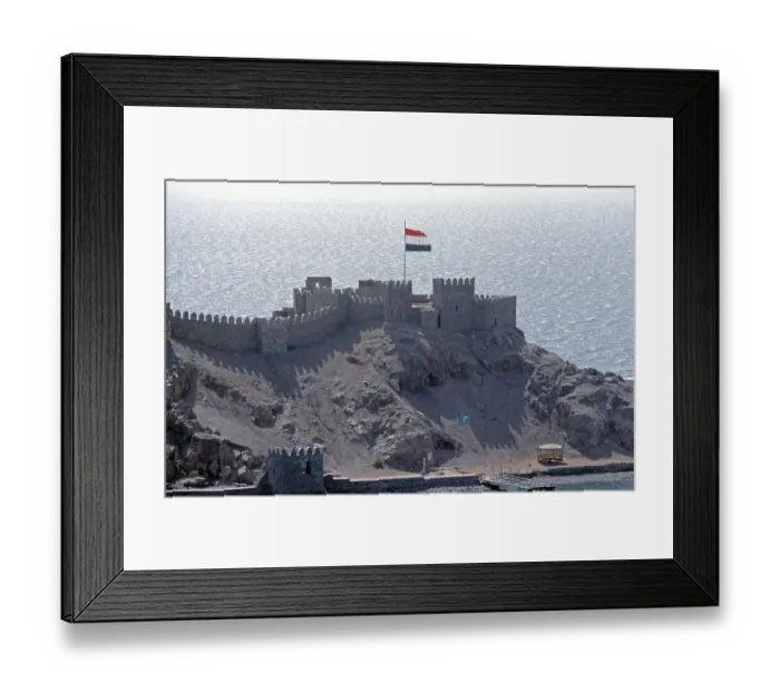 Framed Print : Pharaoh's Island, Coral Island, Crusader Citadel, Gulf of Aqaba, Sinai Peninsula, Egypt, September 1989, vintage, retro, old, historical, Africa