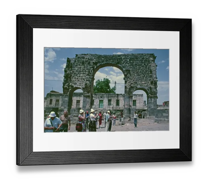 Framed Print : Well-preserved archway, three-arched gate, Bosra, Dar'a, Syria, 1987, vintage, retro, old, historical, Asia