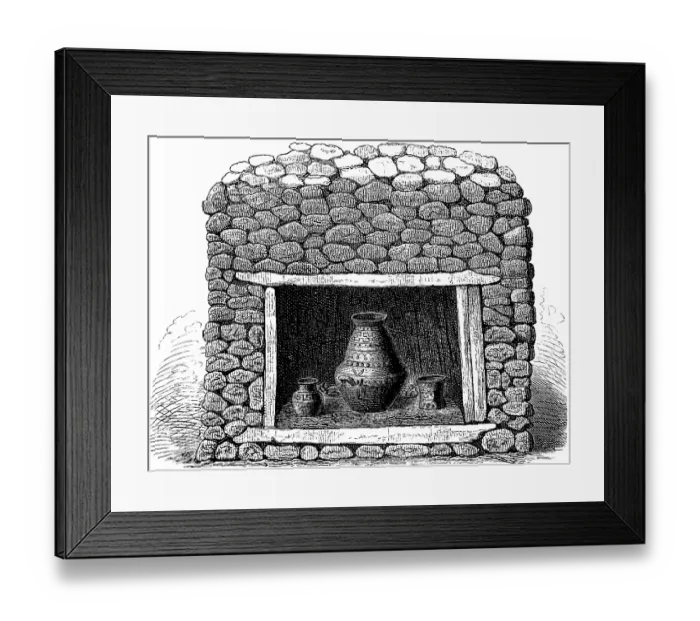 Framed Print : Etruscan tomb on the Villanova estate near Bolgna, archaeological excavations discovered about 200 graves, cavity with the decorated ash jar (ossuarium) as an urn, two small jars, protection by wooden beams, history of mankind, Italy Framed Print : Etruscan tomb on the Villanova estate near Bolgna, archaeological excavations discovered about 200 graves, cavity with the decorated ash jar (ossuarium) as an urn, two small jars, protection by wooden beams, history of mankind, Italy