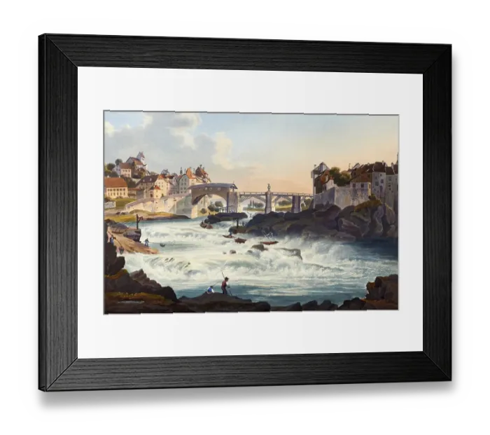 Framed Print : View of Laufenburg Castle, Rhine, from the side of the Canton of Aargau, Germany, view from around 1830, digitally restored reproduction of a 19th century model by Johann Ludwig Bleuler (12 February 1792 - 28 March 1850)