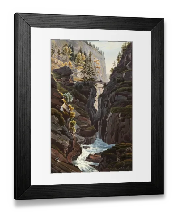 Framed Print : The middle bridge of the Via Mala, section of path along the Hinterrhein between Thusis and Zillis-Reischen in the canton of Graubuenden, Switzerland, view from around 1830