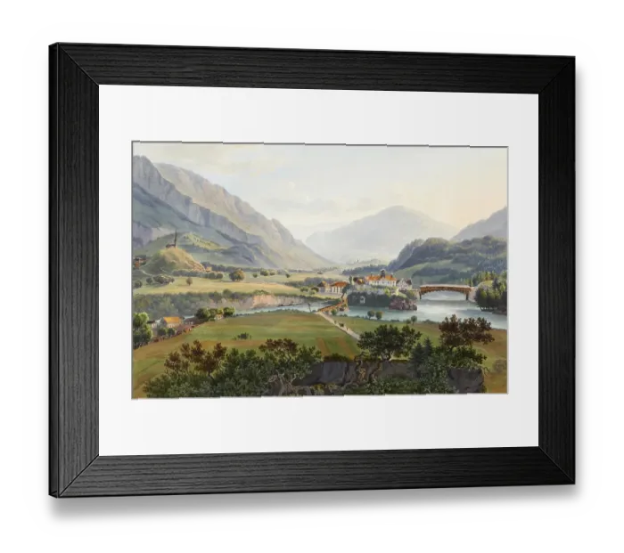 Framed Print : Confluence of the Hinterrhein and Anterior Rhine, at the birthplace of the Alpine Rhine, Reichenau, Graubuenden, Switzerland, view from around 1830 Framed Print : Confluence of the Hinterrhein and Anterior Rhine, at the birthplace of the Alpine Rhine, Reichenau, Graubuenden, Switzerland, view from around 1830
