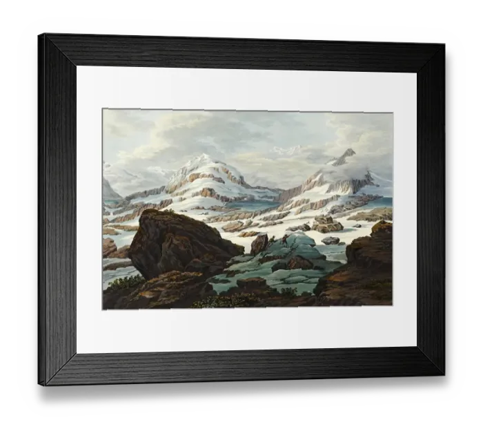 Framed Print : Source of the Middle Rhine called Froda, Rein da Medel, Reno di Medel, Medelser Rhein, the longest source river of the Rhine, Ticino, Grisons, Switzerland, view around 1830