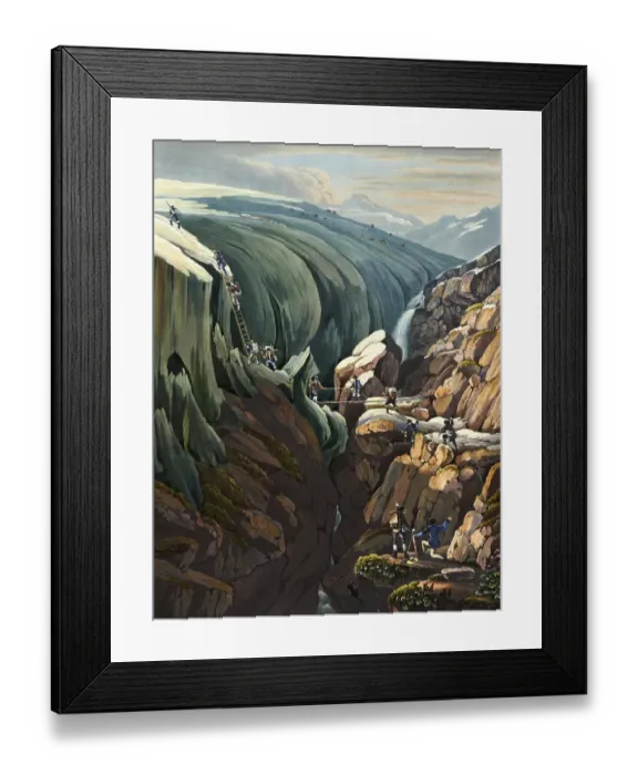 Framed Print : View from hell near the Vogelberg and the Rheinwald glacier, Graubuenden, Switzerland, view from around 1830, digitally restored reproduction of a 19th century model by Johann Ludwig Bleuler (12 February 1792 - 28 March 1850)