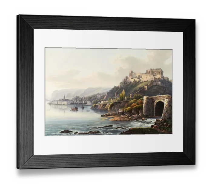 Framed Print : View from St. Goarshausen and the Rheinfels ruins to the Loreley rock, Rhineland-Palatinate, Germany, view around 1830, digitally restored reproduction of a 19th century model by Johann Ludwig Bleuler (12 February 1792 - 28 March 1850) Framed Print : View from St. Goarshausen and the Rheinfels ruins to the Loreley rock, Rhineland-Palatinate, Germany, view around 1830, digitally restored reproduction of a 19th century model by Johann Ludwig Bleuler (12 February 1792 - 28 March 1850)