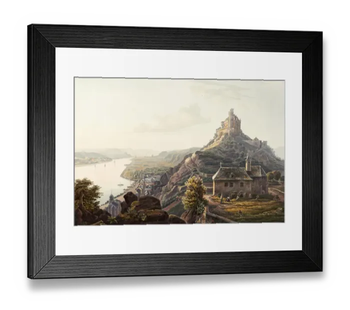 Framed Print : View from Marksburg Castle to Braubach in the Rhine-Lahn district in Rhineland-Palatinate, Germany, view from around 1830, digitally restored reproduction of a 19th century model by Johann Ludwig Bleuler (12 February 1792 - 28 March 1850)