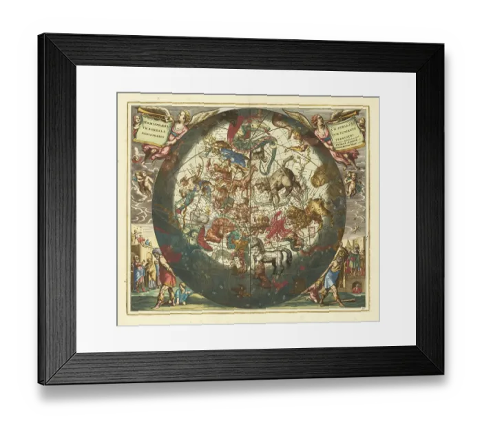 Framed Print : Celestial chart of the Northern Sky, 1660, digital improved reproduction of a work by Andreas Cellarius (1596-1665), a Dutch-German cartographer and cosmographer best known for his 1660 Harmonia Macrocosmica, a major star atlas