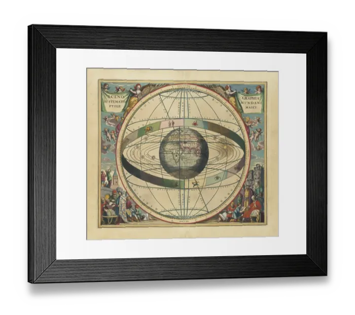 Framed Print : Celestial map, Scenographia Systematis Mundani Ptolemaici, 1660, digital improved reproduction of a work of Andreas Cellarius (1596-1665), a Dutch-German cartographer and cosmographer best known for his 1660 Harmonia Macrocosmica