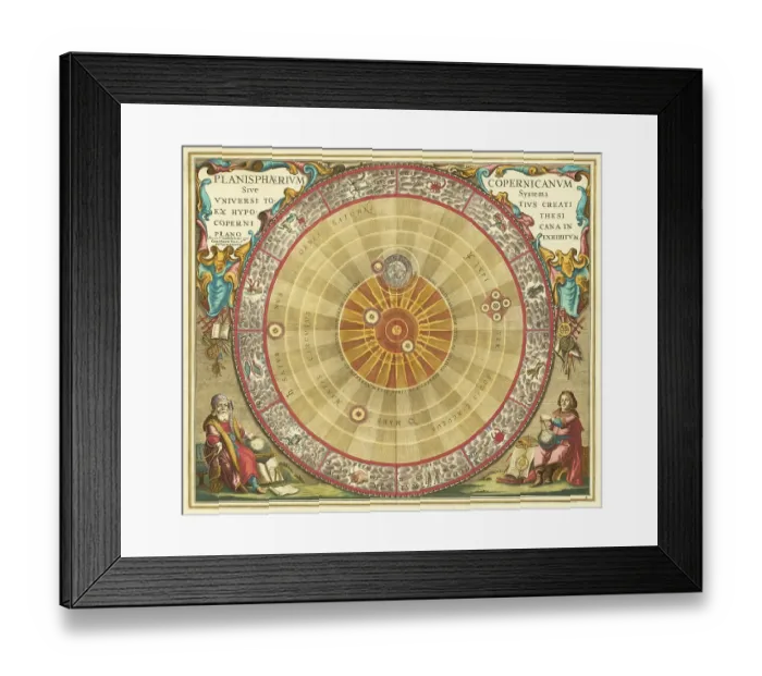 Framed Print : Copernican astronomical chart in the form of the concentric circles, 1660, digital improved reproduction of a work of Andreas Cellarius (1596 - 1665), a Dutch-German cartographer and cosmographer, best known for his Harmonia Macrocosmica from 1660 Framed Print : Copernican astronomical chart in the form of the concentric circles, 1660, digital improved reproduction of a work of Andreas Cellarius (1596 - 1665), a Dutch-German cartographer and cosmographer, best known for his Harmonia Macrocosmica from 1660