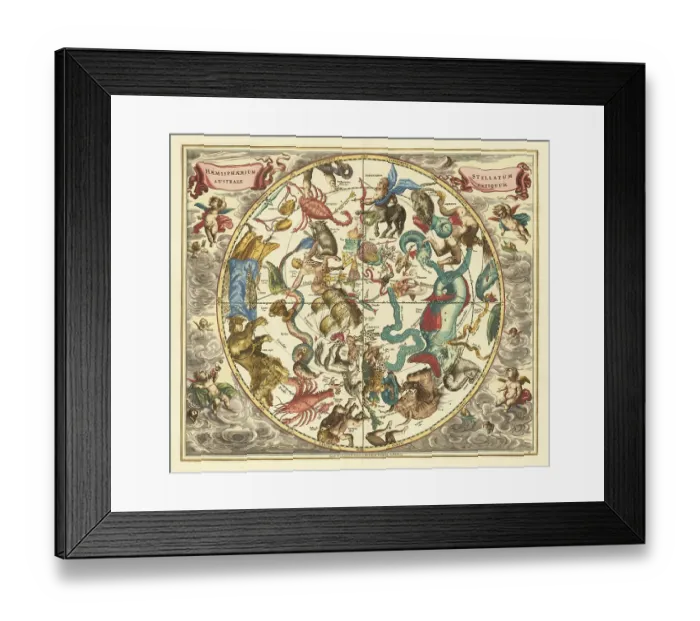 Framed Print : Haemisphaerium Stellatum Australe Antiquum, 1660, digital improved reproduction of a work by Andreas Cellarius (1596-1665), a Dutch-German cartographer and cosmographer best known for his 1660 Harmonia Macrocosmica, a major star atlas Framed Print : Haemisphaerium Stellatum Australe Antiquum, 1660, digital improved reproduction of a work by Andreas Cellarius (1596-1665), a Dutch-German cartographer and cosmographer best known for his 1660 Harmonia Macrocosmica, a major star atlas