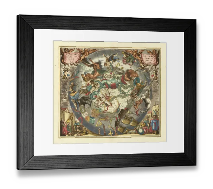 Framed Print : Der Suedhimmel, 1660, digital improved reproduction of a work by Andreas Cellarius (1596-1665), a Dutch-German cartographer and cosmographer best known for his 1660 Harmonia Macrocosmica, a major star atlas, The Southern Sky