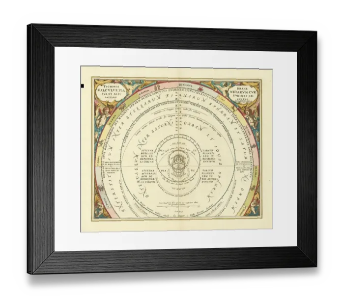 Framed Print : Tycho Brahe's model of the Universe, 1660, digital improved reproduction of a work of Andreas Cellarius (1596-1665), a Dutch-German cartographer and cosmographer best known for his Harmonia Macrocosmica from 1660, a major star atlas Framed Print : Tycho Brahe's model of the Universe, 1660, digital improved reproduction of a work of Andreas Cellarius (1596-1665), a Dutch-German cartographer and cosmographer best known for his Harmonia Macrocosmica from 1660, a major star atlas