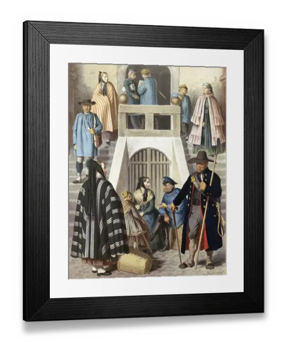 Framed Print : Traditional costumes in Germany around 1820, Harz province, people in traditional dress on a staircase near an entrance, various scenes outdoors, digitally retouched reproduction of a model from around 1850, by Albert Kretschmer (27 February 1825) Framed Print : Traditional costumes in Germany around 1820, Harz province, people in traditional dress on a staircase near an entrance, various scenes outdoors, digitally retouched reproduction of a model from around 1850, by Albert Kretschmer (27 February 1825)
