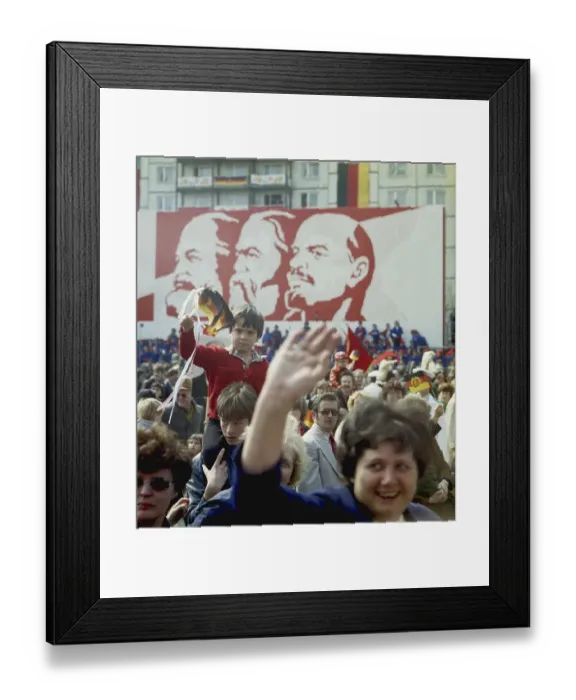 Framed Print : East Berlin, 01.05.1980, Karl-Marx-Allee, Berlin residents wave to the party and government functionaries in the grandstand. East Berlin, Berlin-Mitte, GDR GDR