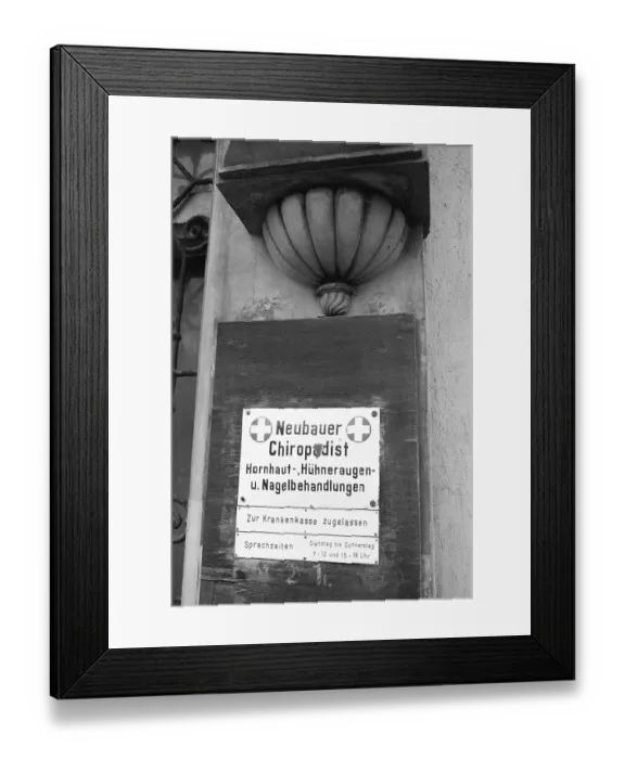 Framed Print : 17 November 1981, East Berlin, Prenzlauer Berg district, Chiropodist's practice sign at the entrance to a house in Poplar Avenue East Berlin, Berlin-Prenzlauer Berg, GDR GDR