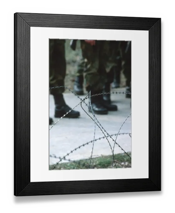 Framed Print : 06.04.2001 Damsdorf-Brandenburg Women in the Bundeswehr, Damsdorf, Brandenburg, Bundeswehr, NATO barbed wire Damsdorf, Brandenburg, Germany, Europe