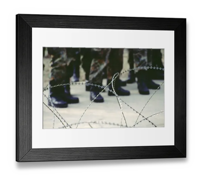 Framed Print : 06.04.2001 Damsdorf-Brandenburg Women in the Bundeswehr, Damsdorf, Brandenburg, Bundeswehr, NATO barbed wire Damsdorf, Brandenburg, Germany, Europe