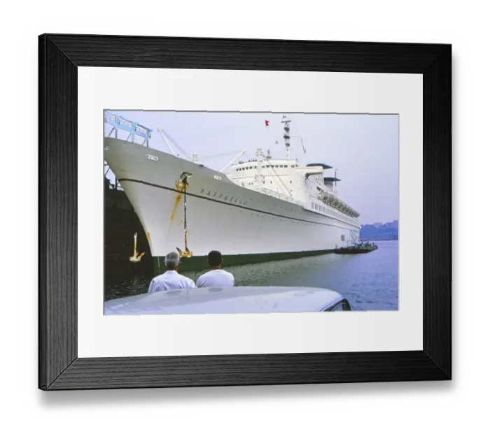 Framed Print : New York in 1966, Italian passenger ship Raffaello refuelling at the pier on 47th Street one year after its maiden voyage Framed Print : New York in 1966, Italian passenger ship Raffaello refuelling at the pier on 47th Street one year after its maiden voyage