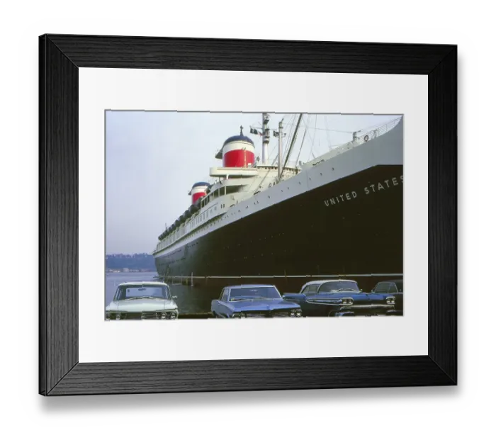 Framed Print : New York in 1966, passenger ship United States at the pier on 46th Street, winner of the Blue Riband as the fastest steamer on the transatlantic route