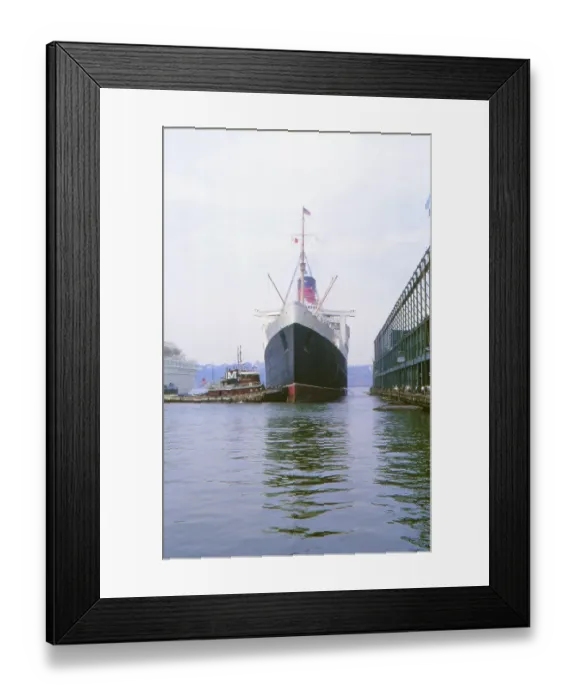 Framed Print : New York in 1966, Manhattan, passenger steamer Queen Mary docking at the pier
