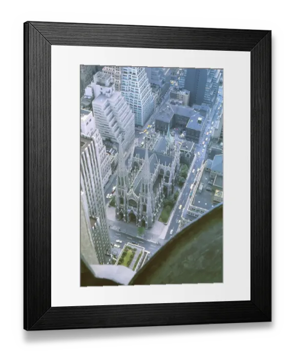 Framed Print : New York in 1966, Manhattan, view of St Patrick's Cathedral and 5th Avenue from the RCA Building