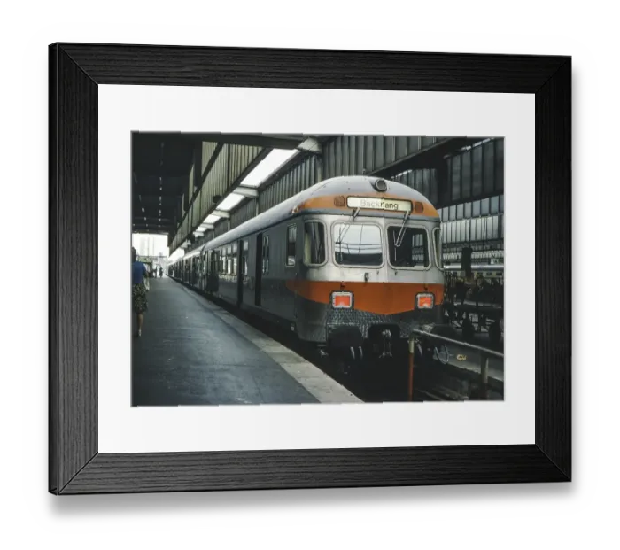 Framed Print : Deutsche Bahn DB local train to Backnang in the summer of 1979 at Stuttgart Central Station, Baden-Wuerttemberg, Germany, Europe