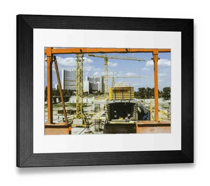 Framed Print : Major construction site of the third Reichsbruecke over the Danube in 1979, after the collapse of the second Reichsbruecke in 1976, behind the newly built Vienna International Centre, Vienna, Austria, Europe Framed Print : Major construction site of the third Reichsbruecke over the Danube in 1979, after the collapse of the second Reichsbruecke in 1976, behind the newly built Vienna International Centre, Vienna, Austria, Europe
