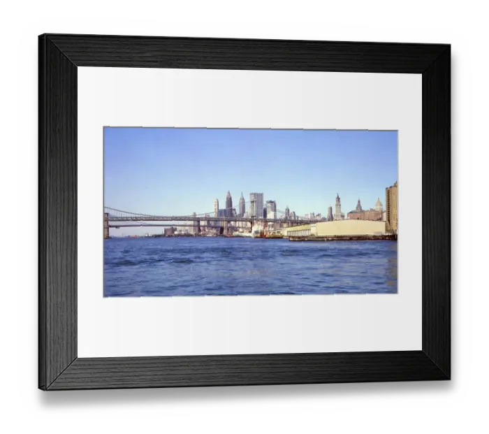 Framed Print : New York in 1966, downtown Manhattan with Brooklyn Bridge and Manhattan Bridge
