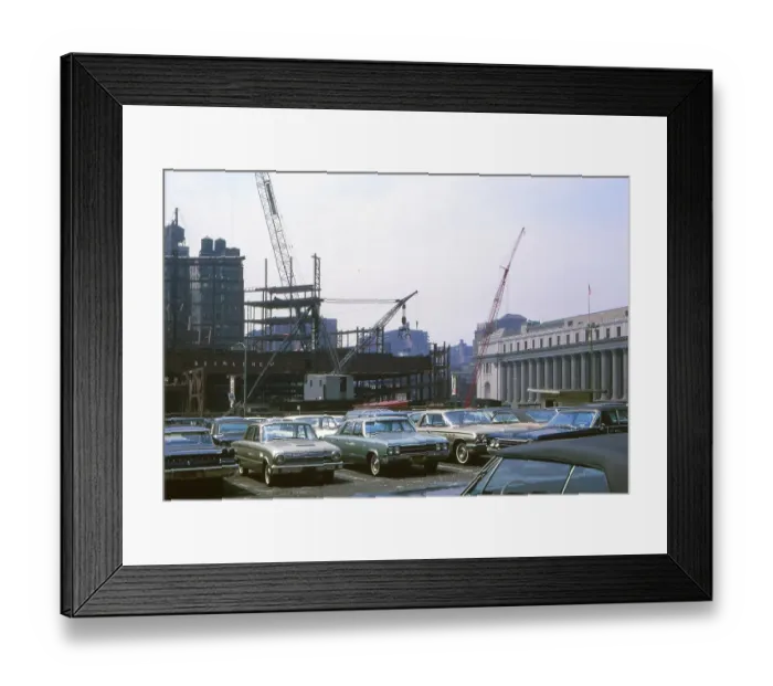 Framed Print : New York in 1966, Manhattan, Madison Square Garden under construction, General Post Office on the right