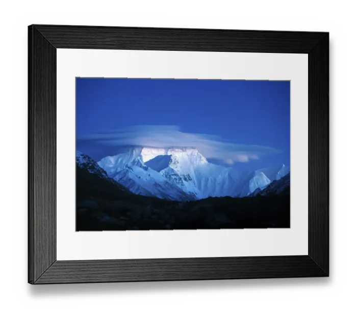 Framed Print : Snow-covered Mount Everest, 8850m, Nepali or Tibetan Sagarmantha Chomolungma, seen from the basecamp from the Tibetan direction, north side, full moon night, Rongbuk, Tibet, China, Asia Framed Print : Snow-covered Mount Everest, 8850m, Nepali or Tibetan Sagarmantha Chomolungma, seen from the basecamp from the Tibetan direction, north side, full moon night, Rongbuk, Tibet, China, Asia