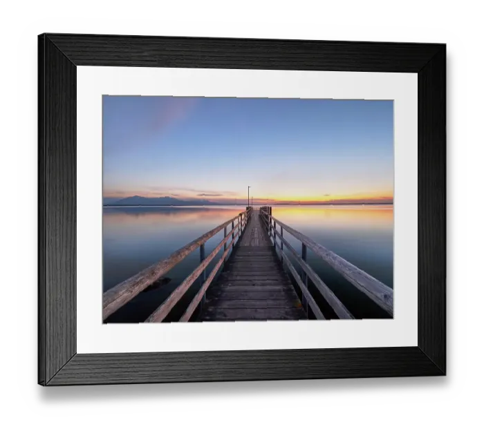 Framed Print : Jetty at sunset, Chiemsee, Chieming, Bavaria, Germany, Europe
