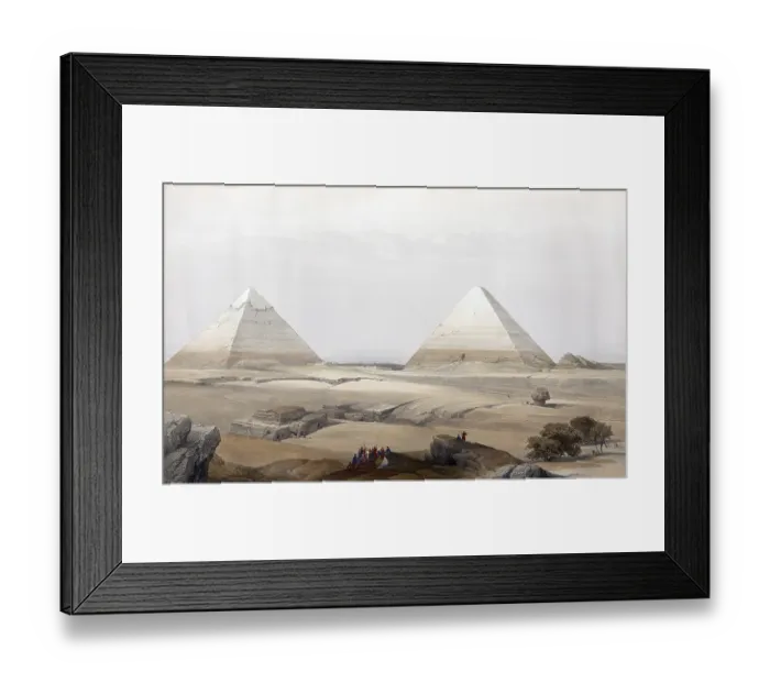Framed Print : The Pyramids of Geezeh, Gize, Egypt, c. 1850, Historical, digitally restored reproduction from a 19th century original, exact date unknown, AI generated, Africa