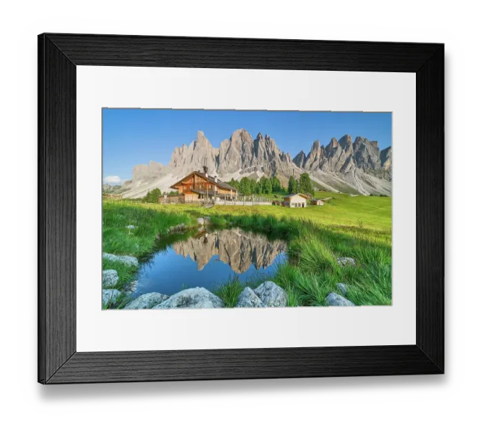 Framed Print : Geisleralm with Geisler group, reflection, Dolomites, Santa Magdalena, South Tyrol, Trentino Alto Adige, Italy, Europe