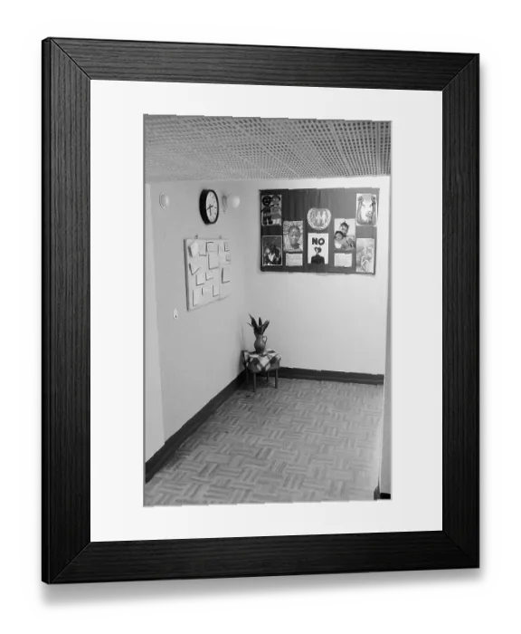 Framed Print : 03.04.1982, East Berlin, Biesdorf district, old people's and nursing home, nursing ward, a woman who died during the night lies wrapped in a sheet on a stretcher, Biesdorf, Marzahn-Hellersdorf, GDR