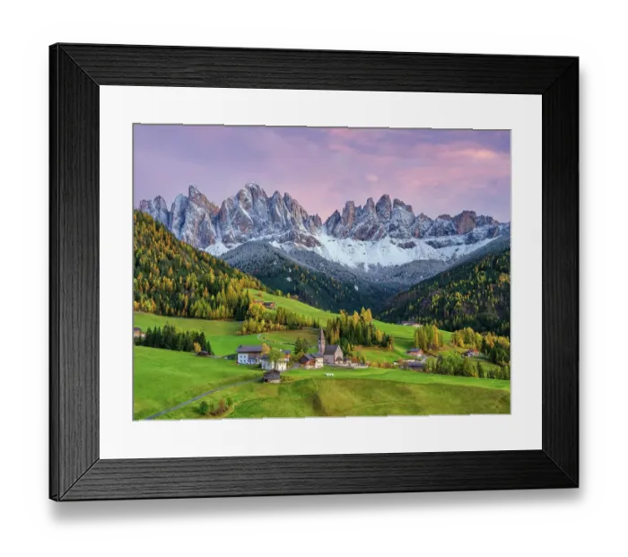 Framed Print : Church of St. Magdalena at sunset, Santa Maddalena, autumn, Odle Group with snow, Funes, Funes Valley, South Tyrol, Italy, Europe Framed Print : Church of St. Magdalena at sunset, Santa Maddalena, autumn, Odle Group with snow, Funes, Funes Valley, South Tyrol, Italy, Europe