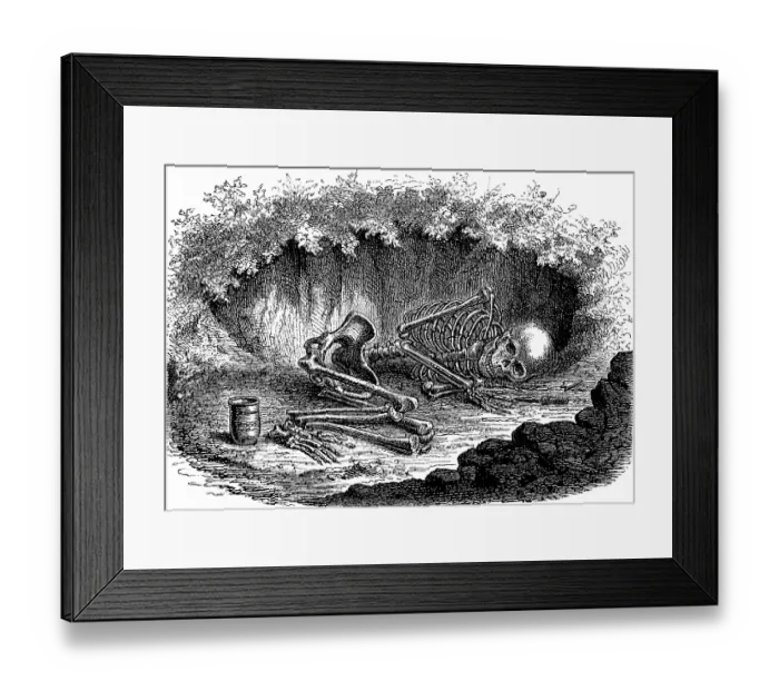 Framed Print : Burial site with lying human skeleton at Roundway Down Iron Age Hill Fort, near Devizes, Wiltshire, archaeological excavations, Iron Age, landmark, human history, England, historical illustration1880 Framed Print : Burial site with lying human skeleton at Roundway Down Iron Age Hill Fort, near Devizes, Wiltshire, archaeological excavations, Iron Age, landmark, human history, England, historical illustration1880