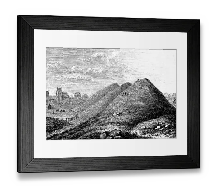 Framed Print : Three hills near Upsala under which Odin, Thor and Freya from Norse mythology are said to be buried, burial site, church, rural landscape, archaeology, history of prehistoric mankind, Sweden, historical illustration 1880, Europe Framed Print : Three hills near Upsala under which Odin, Thor and Freya from Norse mythology are said to be buried, burial site, church, rural landscape, archaeology, history of prehistoric mankind, Sweden, historical illustration 1880, Europe