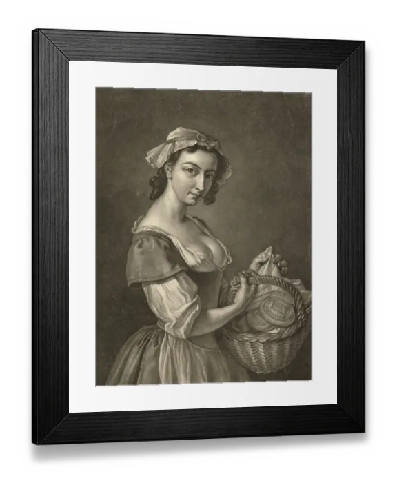 Framed Print : The profession of the milkmaid. A girl with a basket full of pieces of butter, c. 1810, Germany, Historic, digitally restored reproduction of an original from the period, Europe