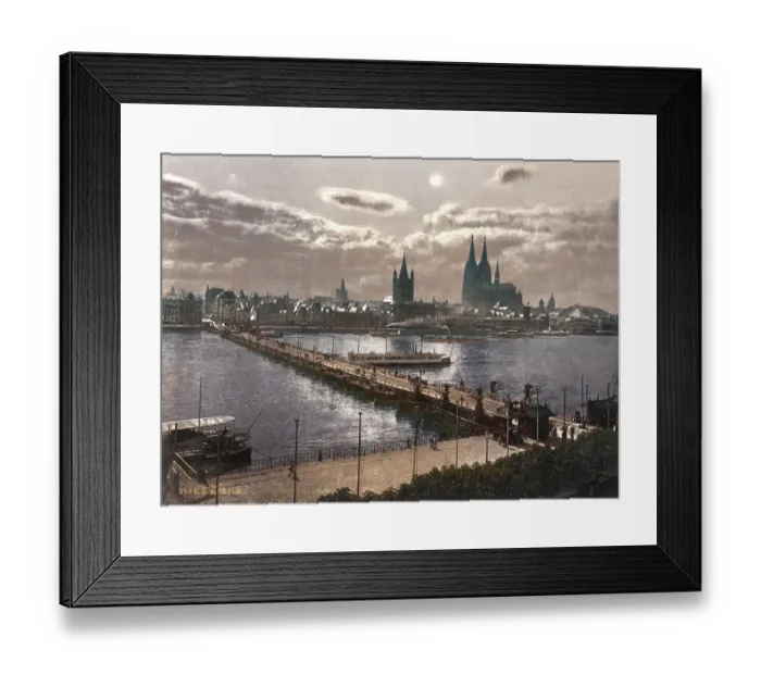 Framed Print : Cologne, Germany, 1890-1905, view of the city by moonlight across the Rhine with the cathedral on the right, Europe