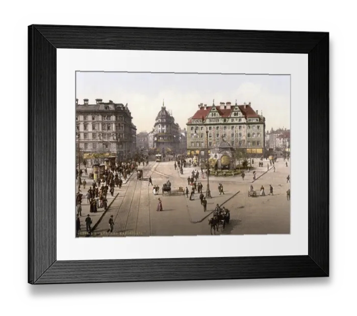 Framed Print : View of Karlsplatz, Munich, from Karlsplatz (Karlsplatz) in the direction of the main railway station, Bavaria, Germany, 1890-1905. transport tram tram line carriage horse pedestrian pavement street, Europe Framed Print : View of Karlsplatz, Munich, from Karlsplatz (Karlsplatz) in the direction of the main railway station, Bavaria, Germany, 1890-1905. transport tram tram line carriage horse pedestrian pavement street, Europe
