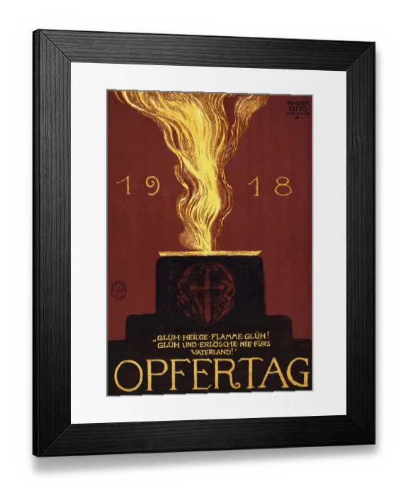 Framed Print : First World War 1914-1918, Germany's defeat. Day of Sacrifice, 1918: German poster showing an altar with a cross in the shape of a dagger and imploring the sacred flame to burn brightly for the Fatherland forever