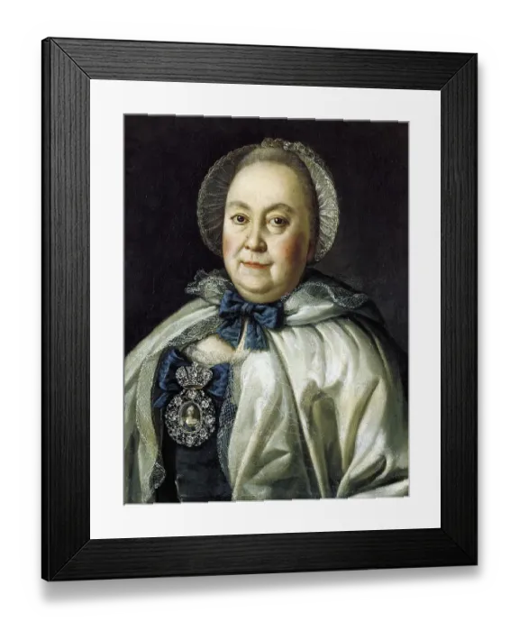 Framed Print : Portrait of Mariya Andreevna Rumyanceva, 1764, oil on canvas. Alexei Petrovich Antropov (1716-1795) Russian painter. Head and shoulders frontal woman jewelled diamond cap cape bonnet ribbon blush Framed Print : Portrait of Mariya Andreevna Rumyanceva, 1764, oil on canvas. Alexei Petrovich Antropov (1716-1795) Russian painter. Head and shoulders frontal woman jewelled diamond cap cape bonnet ribbon blush