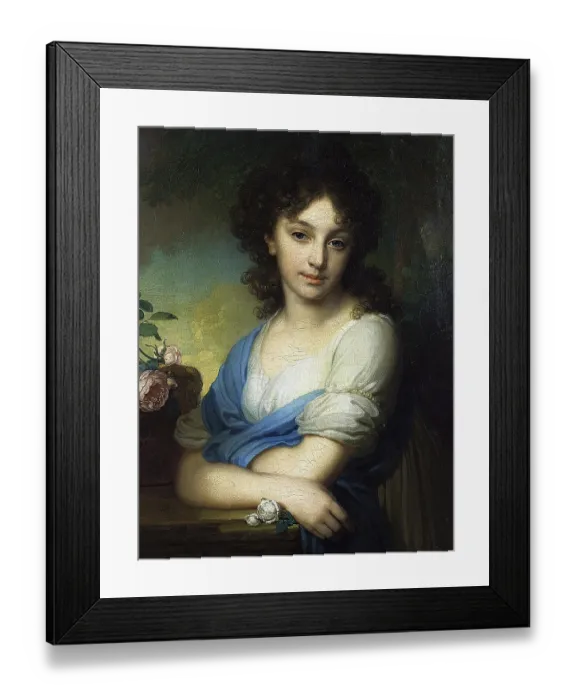 Framed Print : Elena Alexandrovna Naryshkina, 1799, oil on canvas. Vladimir Lukich Borovikovsky (1757-1825), Russian painter. Portrait, female, three-quarter frontal view, youth, romantic, pearl, rose, pink, white Framed Print : Elena Alexandrovna Naryshkina, 1799, oil on canvas. Vladimir Lukich Borovikovsky (1757-1825), Russian painter. Portrait, female, three-quarter frontal view, youth, romantic, pearl, rose, pink, white