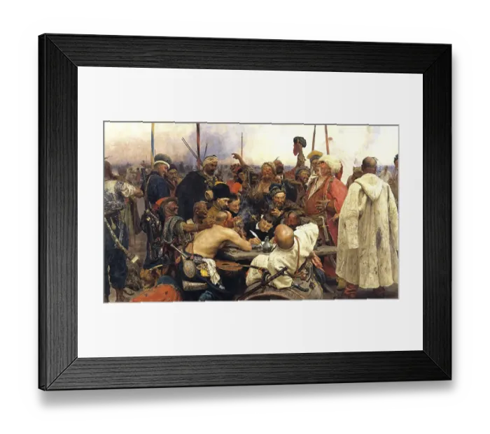 Framed Print : Reply of the Zaporozhian Cossacks to Sultan Mehmed IV of the Ottoman Empire, 1880-91. Oil on canvas. Ilya Repin (1844-1930), Russian artist. Political and military power from the 16th century until its dissolution by Russia in the 18th century Framed Print : Reply of the Zaporozhian Cossacks to Sultan Mehmed IV of the Ottoman Empire, 1880-91. Oil on canvas. Ilya Repin (1844-1930), Russian artist. Political and military power from the 16th century until its dissolution by Russia in the 18th century