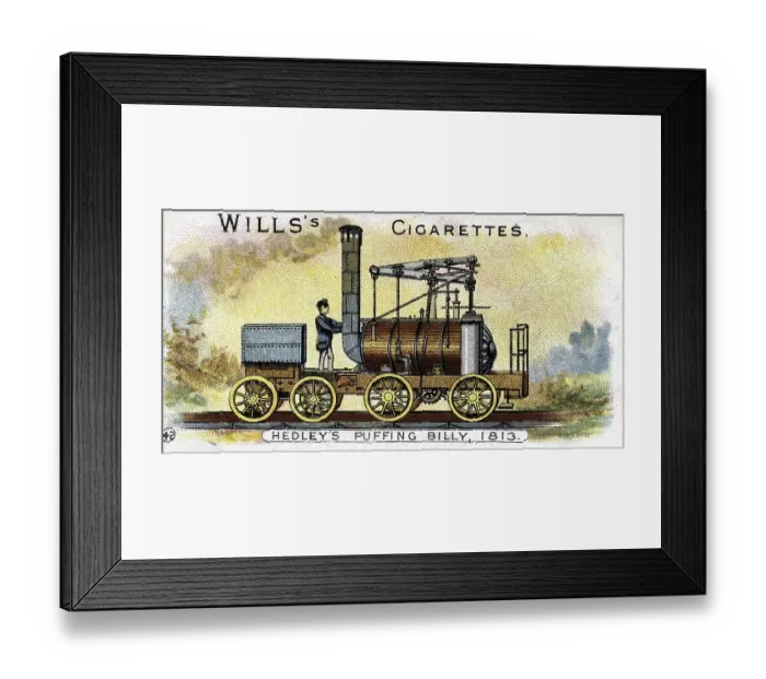 Framed Print : Puffing Billy, the railway locomotive patented by William Hedley in 1813. It was put into operation in the same year and remained in service until 1872. Chromolithograph 1901 Framed Print : Puffing Billy, the railway locomotive patented by William Hedley in 1813. It was put into operation in the same year and remained in service until 1872. Chromolithograph 1901