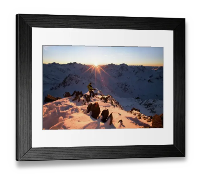 Framed Print : Hiker in the mountains, sunset, Kaunergrad Nature Park, Oetztal Alps, North Tyrol, Austria, Europe